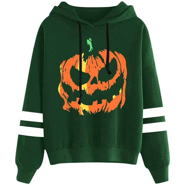 VBARHMQRT Women Chandail en Molleton Chandail à Capuche Décontracté pour Femmes avec Imprimé Citrouille Chaud d'Automne avec Poches