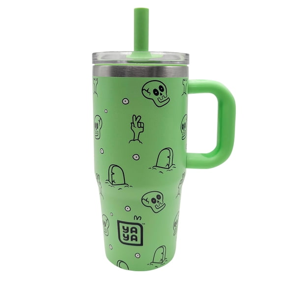 YAYA My First Travel Tumbler for Preschool & Kids 3 , Insulated Stainless Steel Tumbler with Reusable Silicone Straw & Spill-Proof Lid, Cup Holder Compatible, BPA-Free, 12oz, Zombies