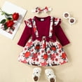 thumbnail image 2 of Karoyedx Newborn Dress Baby Girl Outfit Newborn Cute Elk Fly Sleeve Romper Overall Dress Infant Girls Fall Winter Skirt Set Red Size,0-3 Months, 2 of 7