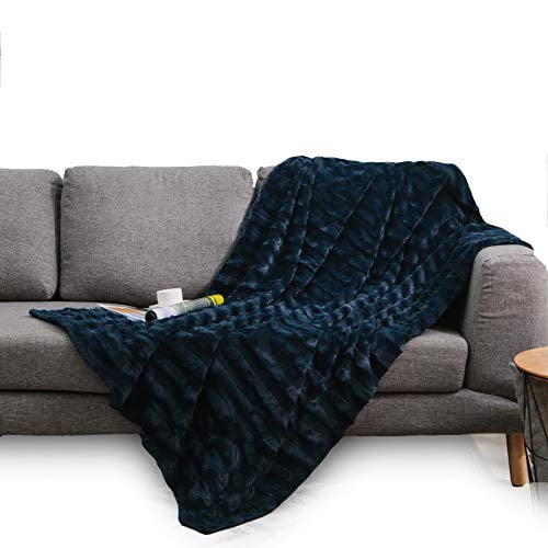 Cheer Collection Ultra Soft Faux Fur to Microplush Reversible Cozy Warm Throw Blanket - 60" x 50" - Blue