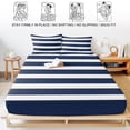 thumbnail image 5 of Cal.King Size Fitted Sheet Set - Navy Blue Stripe 3 Piece Bedding Sets 16" Deep Pocket Fitted Sheet with 2 Pillowcases, Modern Simple Geometric White Striped Brushed Microfiber Hotel Bed Sheets, 5 of 9