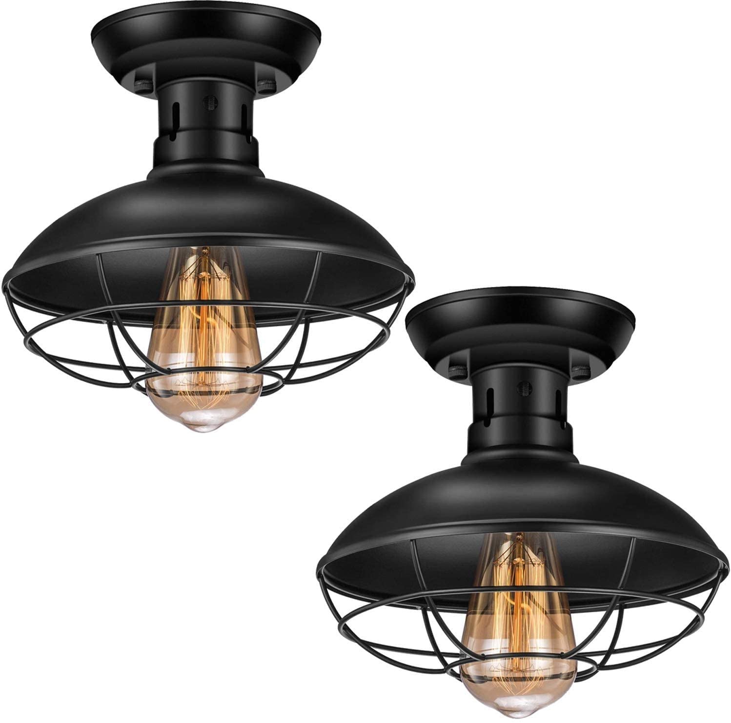 2 Pack Vintage Rustic Semi Flush Mount Ceiling Light Farmhouse Caged