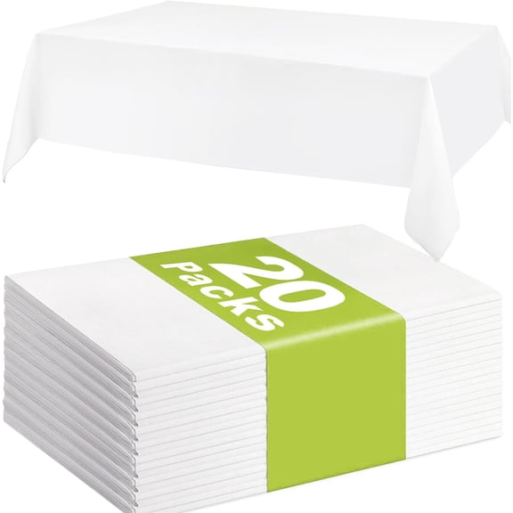 20 Pack Plastic Table Cloth Disposable, White Tablecloth, 54 x 108 Inch Tablecloths, Waterproof White Party Table Cloth, Rectangular Tables Covers for Wedding Party Supplies Birthday Picnic