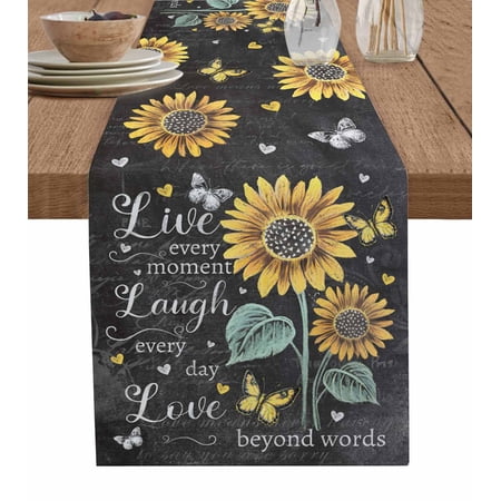 Hokiten Table Runners 60 Inches Long Dress Scarves, Retro Sunflower Farmhouse Kitchen/Dining Table Runner, Small Coffee Tablerunners, Spring Summer Farmhouse Floral Butterfly 13x60 Inch