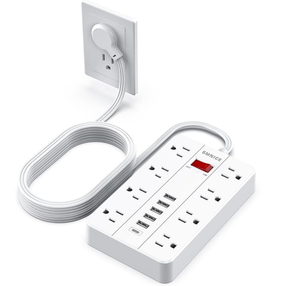 Protector contra sobretensiones Power Strip SMNICE, 8 salidas, 6 USB, cable de 10 pies
