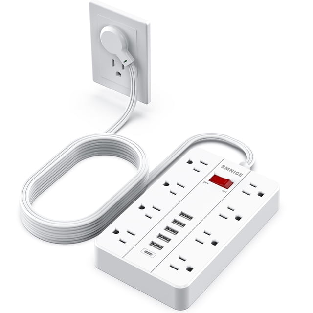 Protector contra sobretensiones Power Strip SMNICE, 8 salidas, 6 USB, cable de 10 pies