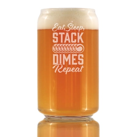 Bevvee Beer Can Pint Glass 16 oz Stack Dimes Gifts for Beer Enthusiasts Beer Glasses