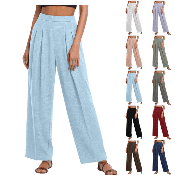 SeekIslam Women's Solid Color Business Pants Casual Wide Leg High Waist Casual Pants | Lightweight and Breathable, Wide Elastic Belt