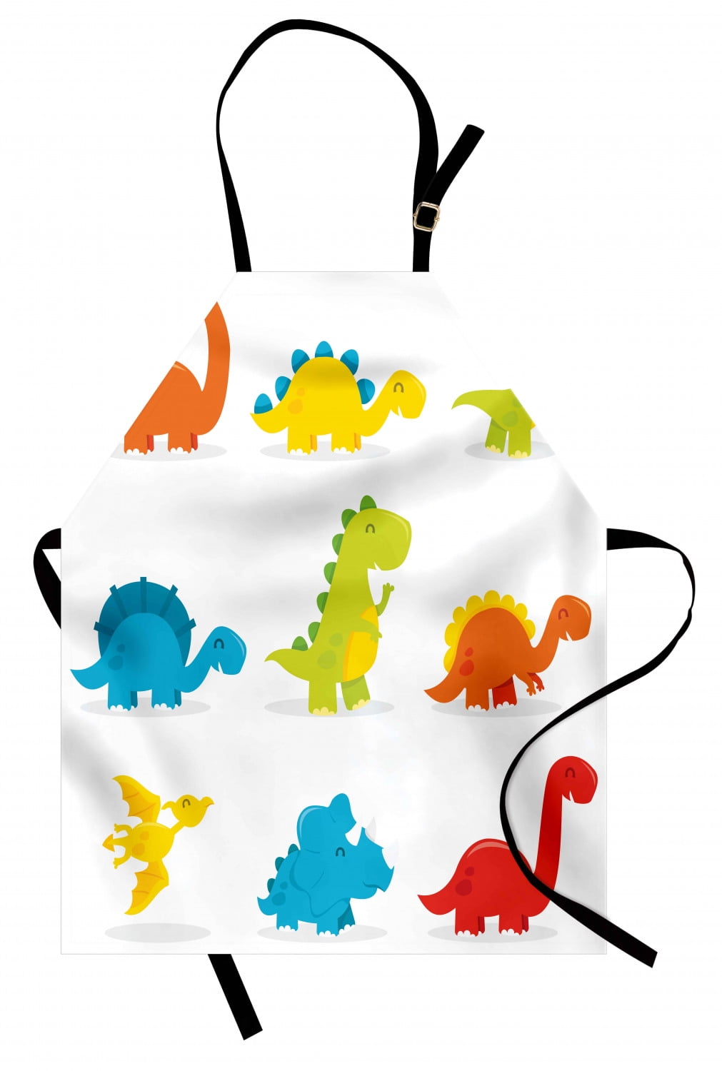 Dinosaur Apron Cute and Funny Dinosaurs Set Cartoon Style Colorful Collection Kids Nursery Theme, Unisex Kitchen Bib Apron with Adjustable Neck for Cooking Baking Gardening, Multicolor, by Ambesonne