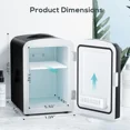 thumbnail image 3 of Auseo Mini Personal Fridge Cooler, LED Lighted Mirror, 4L Capacity Portable, Makeup and Skincare - AC/DC Refrigerator, Car, Office Desk & Dorm - Chills 6 Cans, Black, 3 of 8