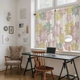 thumbnail image 5 of Geometric Flower Kitchen Curtains 54 Inch Length, Vintage Country Floral Pink Green on Linen Tiers Curtains for Bathroom Bedroom Cafe, Light Filtering Small Window Treatment Drapes 2 Panels 42"Wx54"L, 5 of 8