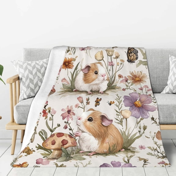 Guinea Pig Blanket Soft Cozy Flannel Throw Blankets Cute Funny Guinea pig Themed Printed Decor Blanket for Couch Sofa Bed Chair 50x40