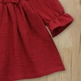 thumbnail image 5 of Splozh Fall Long Sleeve Dress Toddler Kids Baby Girl Solid Linen Button Ruffle Party Dress Clothes Red,5-6 Years, 5 of 5