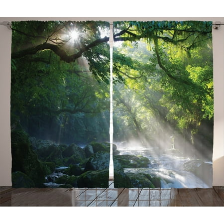 Rainforest Decorations Curtains 2 Panels Set Stream In The