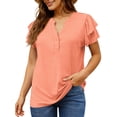 thumbnail image 3 of UVN Summer Blouse for Women Ruffle Short Sleeve Shirts V Neck Button Down Elegant Ladies Tops, 3 of 9