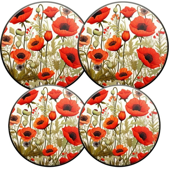 Gas Stove Burner Cover,Electric Stove Top Protector,Easy to Clean,Red Poppy Pattern with Green Foliage