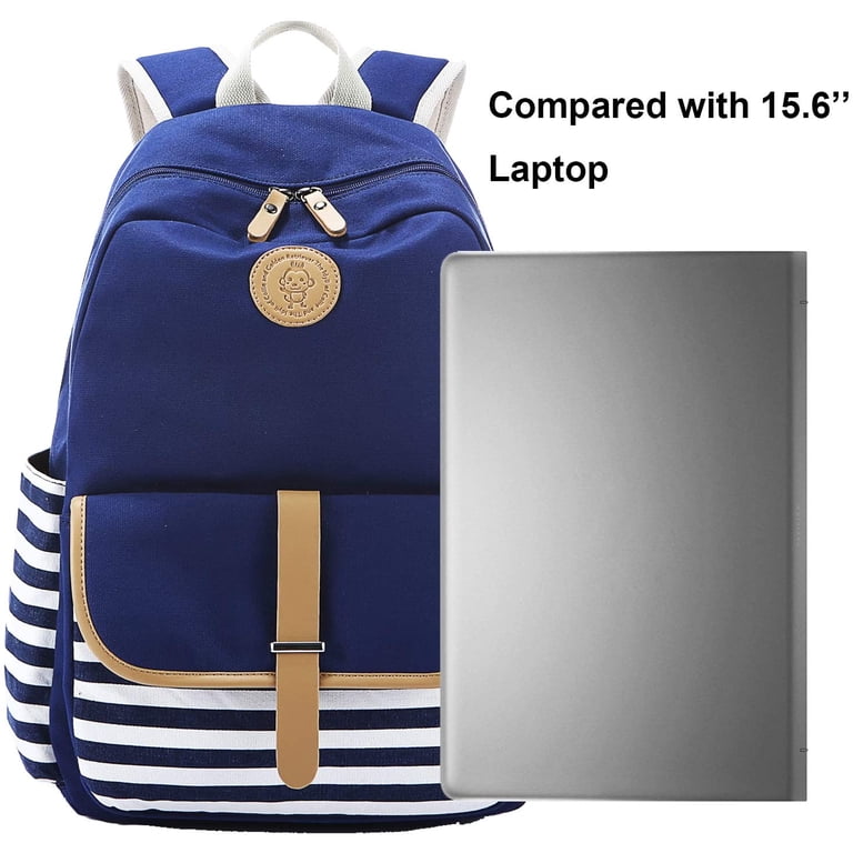 KAYOND Casual Canvas Laptop Backpack - Navy Blue, Fits 15.6 Inch Laptop, Lightweight School & Travel Backpack