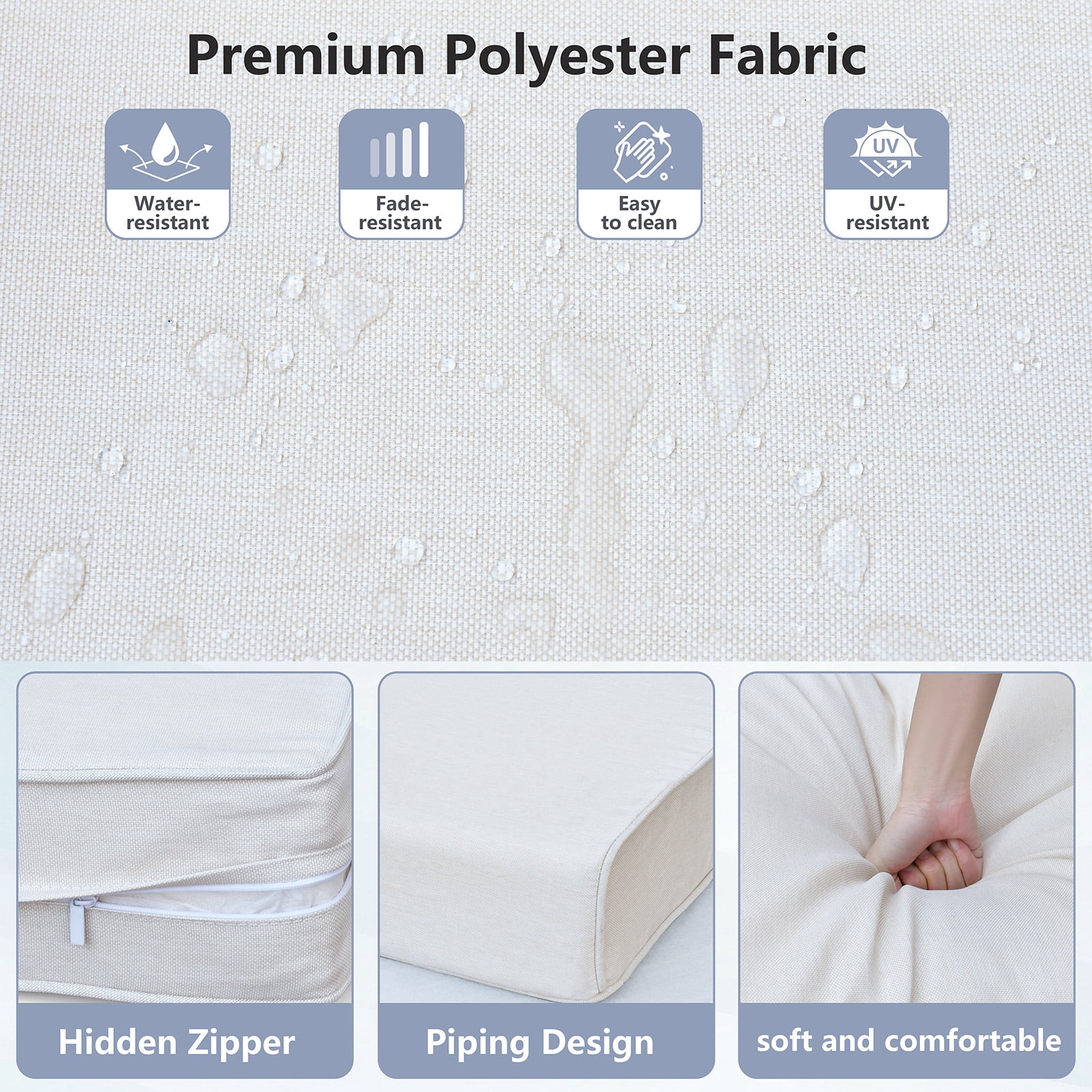 JP Outdoor 24" x 24" Patio Furniture Replacement Chair Cushion, Outdoor Seat Cushion Set,Water Resistant & Fade Resistan,Beige