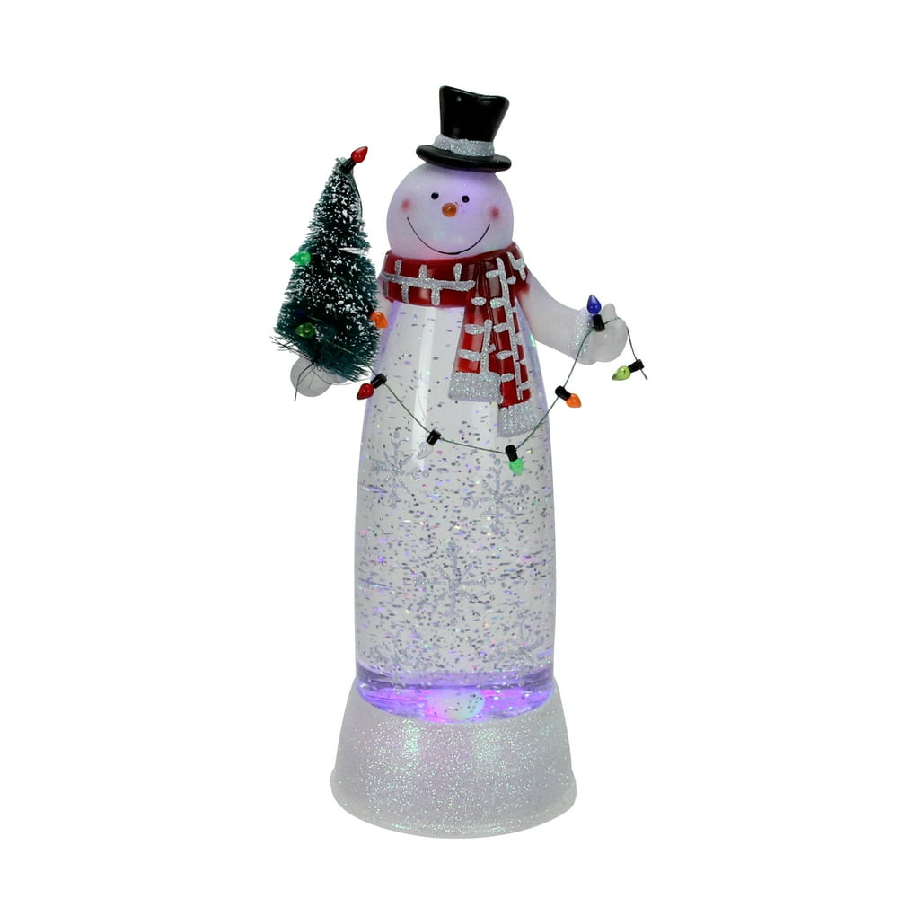 11" LED Lighted Shimmering White Snowman Christmas Table Top Glittering