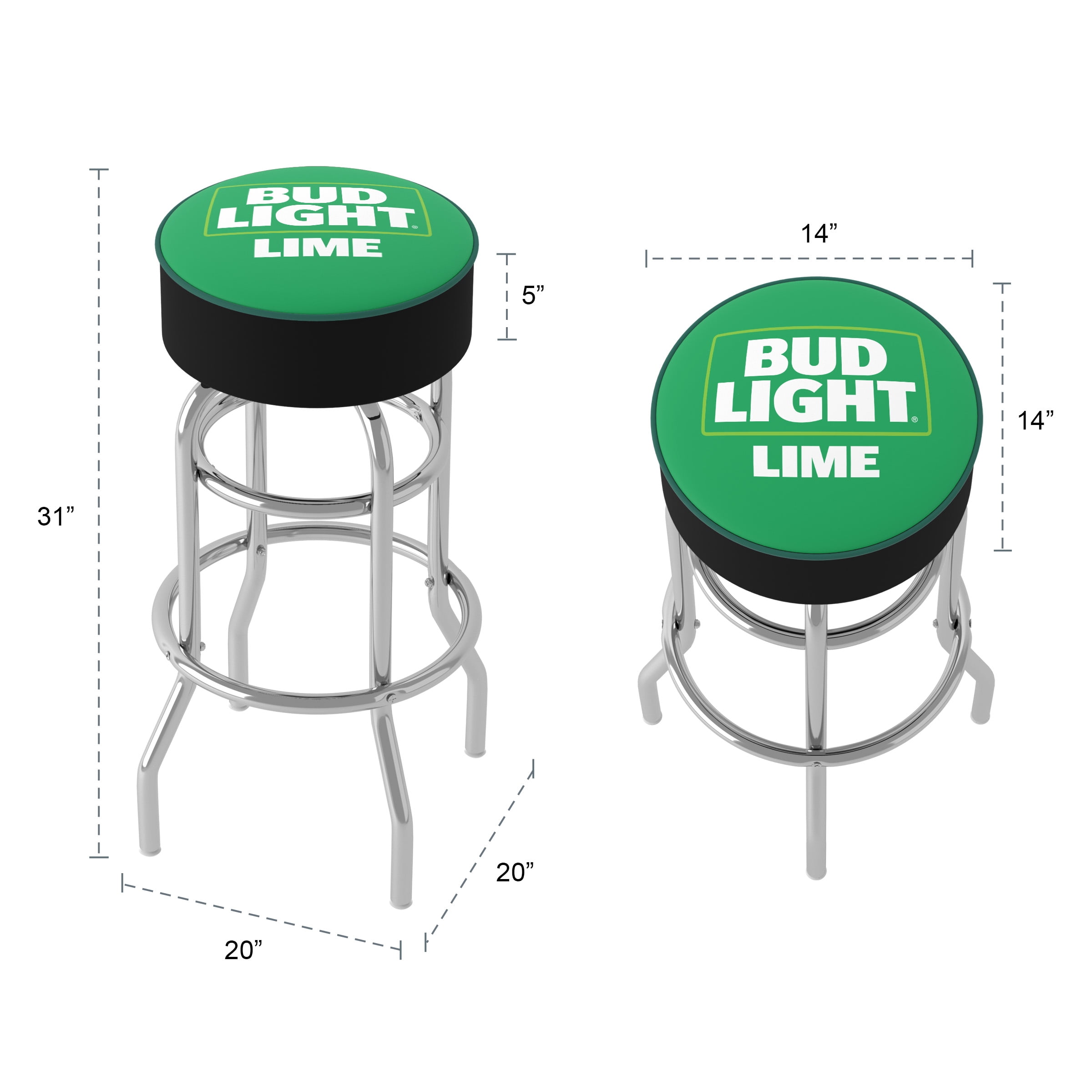 Trademark Gameroom Bud Light Lime Bar Stool with Padded Seat