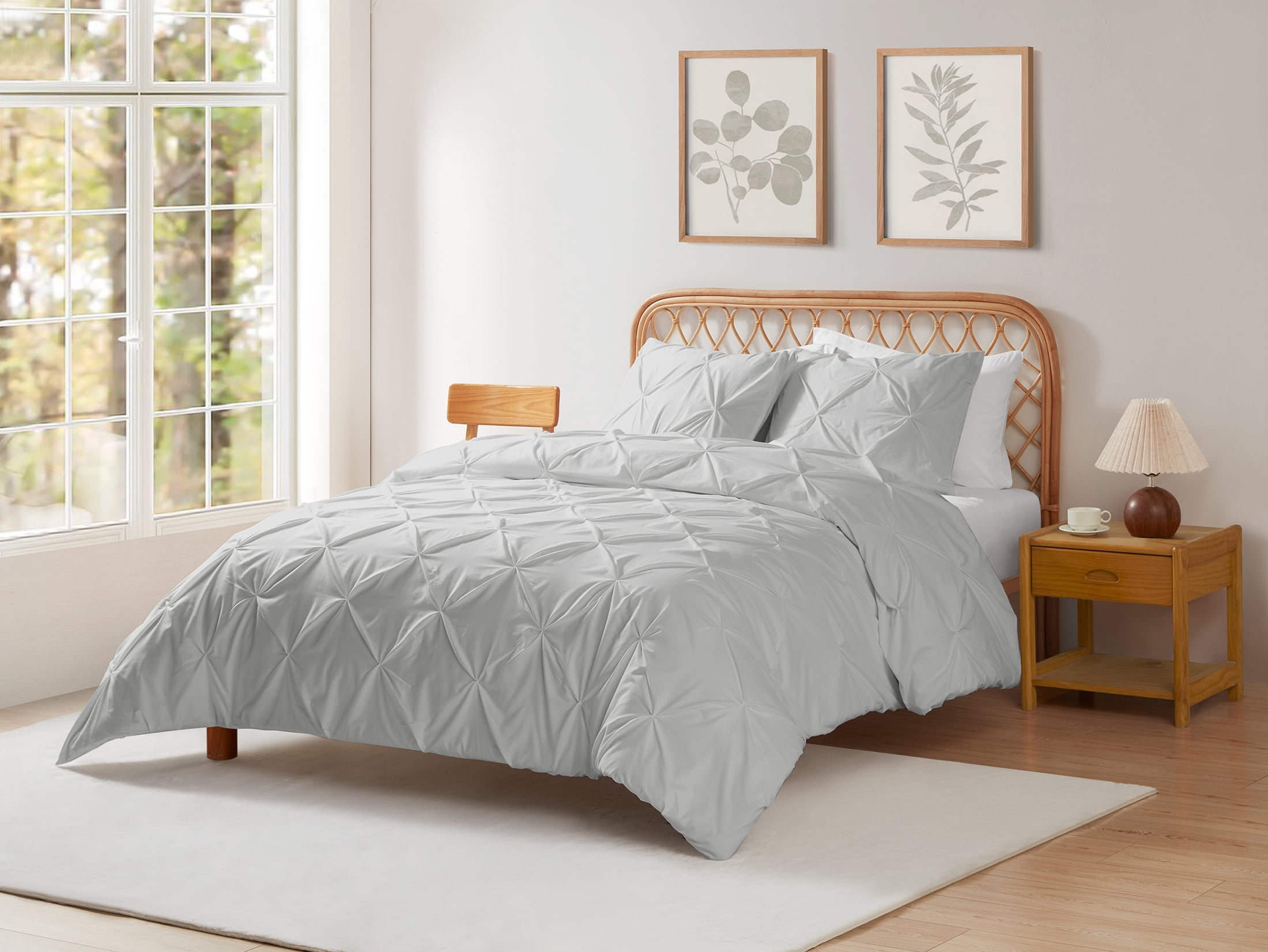 Mainstays 3 Piece Cotton Rich Pintuck Grey Duvet Cover and Sham Set
