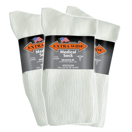 

Extra Wide Medical Crew (Mid-Calf) Socks (3 Pairs) for Men and Women Made in USA Pick your size Do not size up