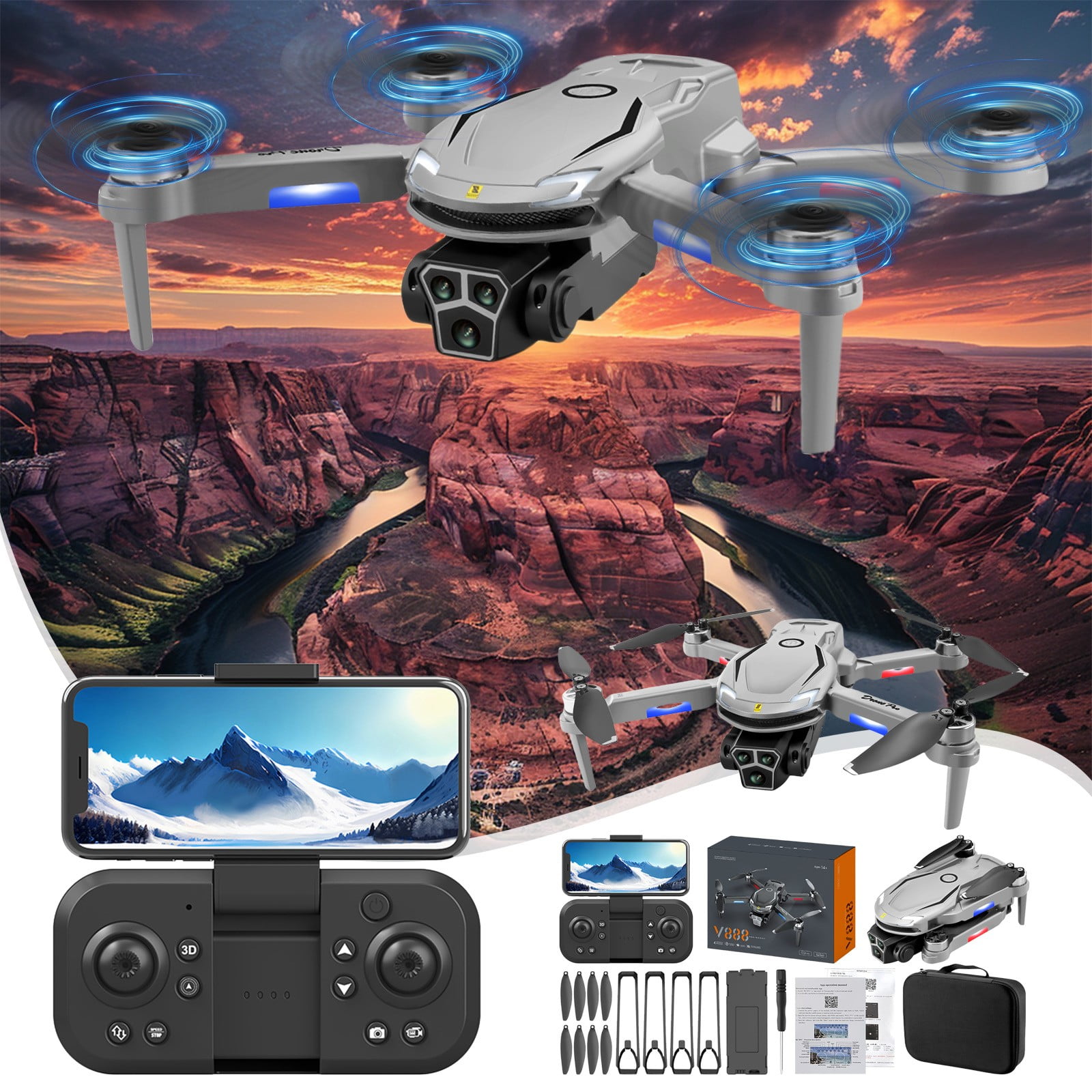 Drone with Camera for Adults and Beginners, 4K HD FPV Live Video with Dual Batteries for Extended Flight, Obstacle Avoidance and Foldable Design