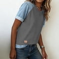 thumbnail image 6 of Resicozy Denim Patchwork Women's Short Sleeve T-Shirt Summer Loose Crewneck Pullovers Casual Tee Tops Denim Trim Shirts 2026 Gray L, 6 of 6