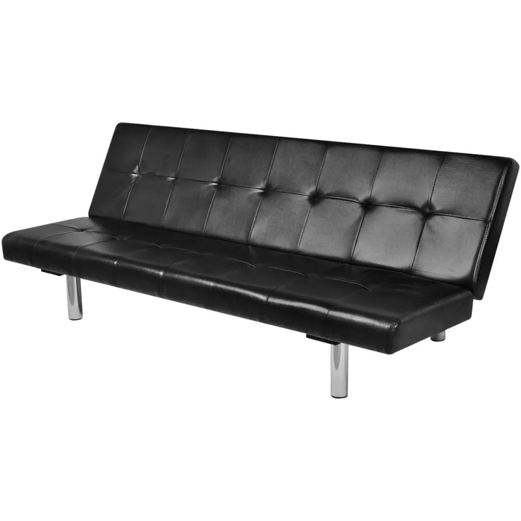 Kepooman Modern Artificial Leather Adjustable Futon Sofa Bed with Two Pillows, Black Kepooman Modern Artificial Leather Adjustable Futon Sofa Bed with Two Pillows, Black
