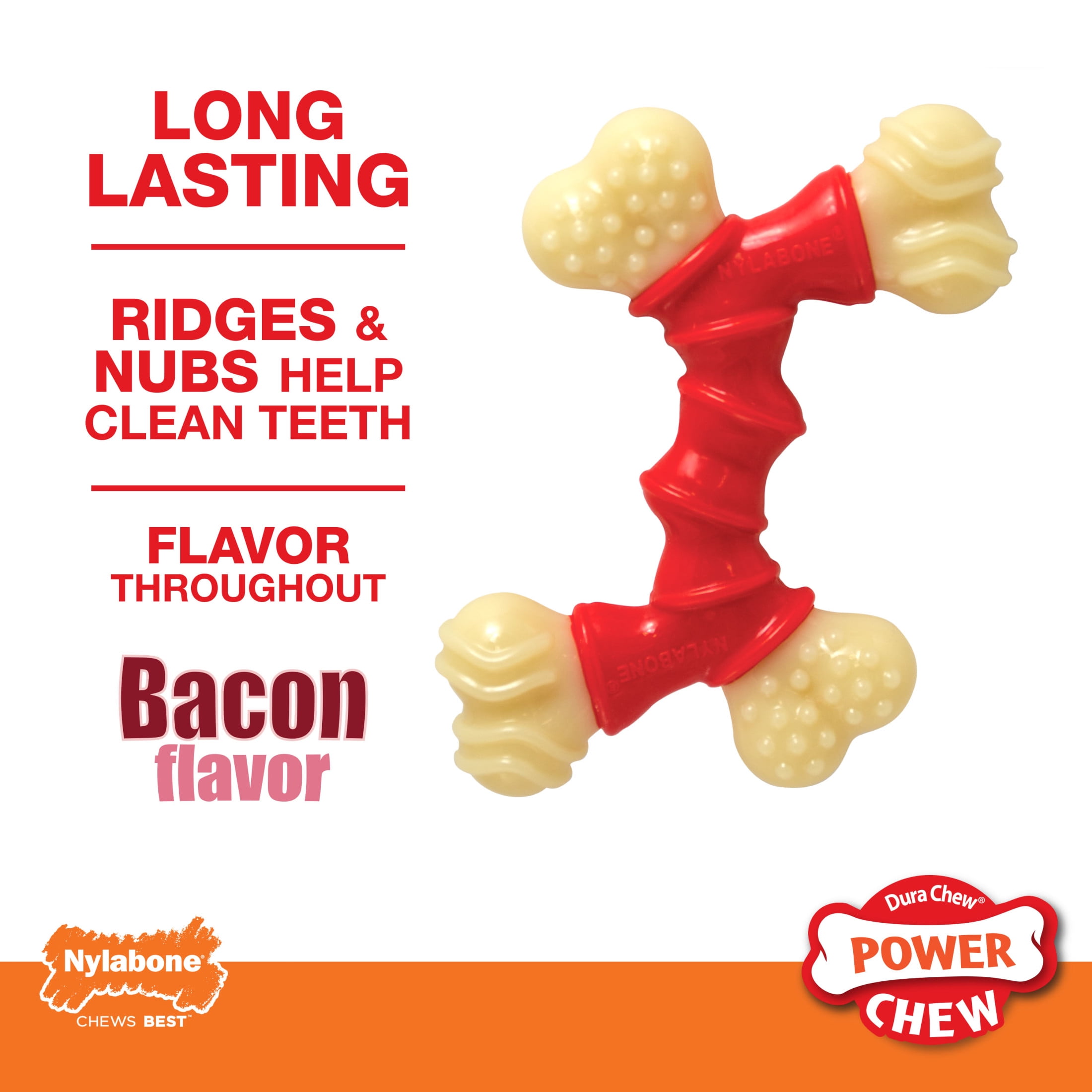 Nylabone Power Chew Double Bone Dog Toy, Dog Chew Toy, Bacon Flavor, X-Large, 1 Count
