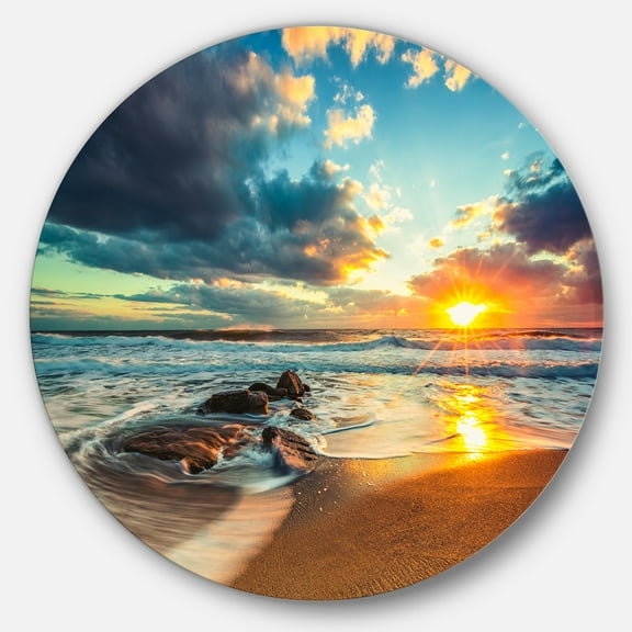Designart Beautiful Cloudscape over the Sea' Beach Metal Circle Wall Art
