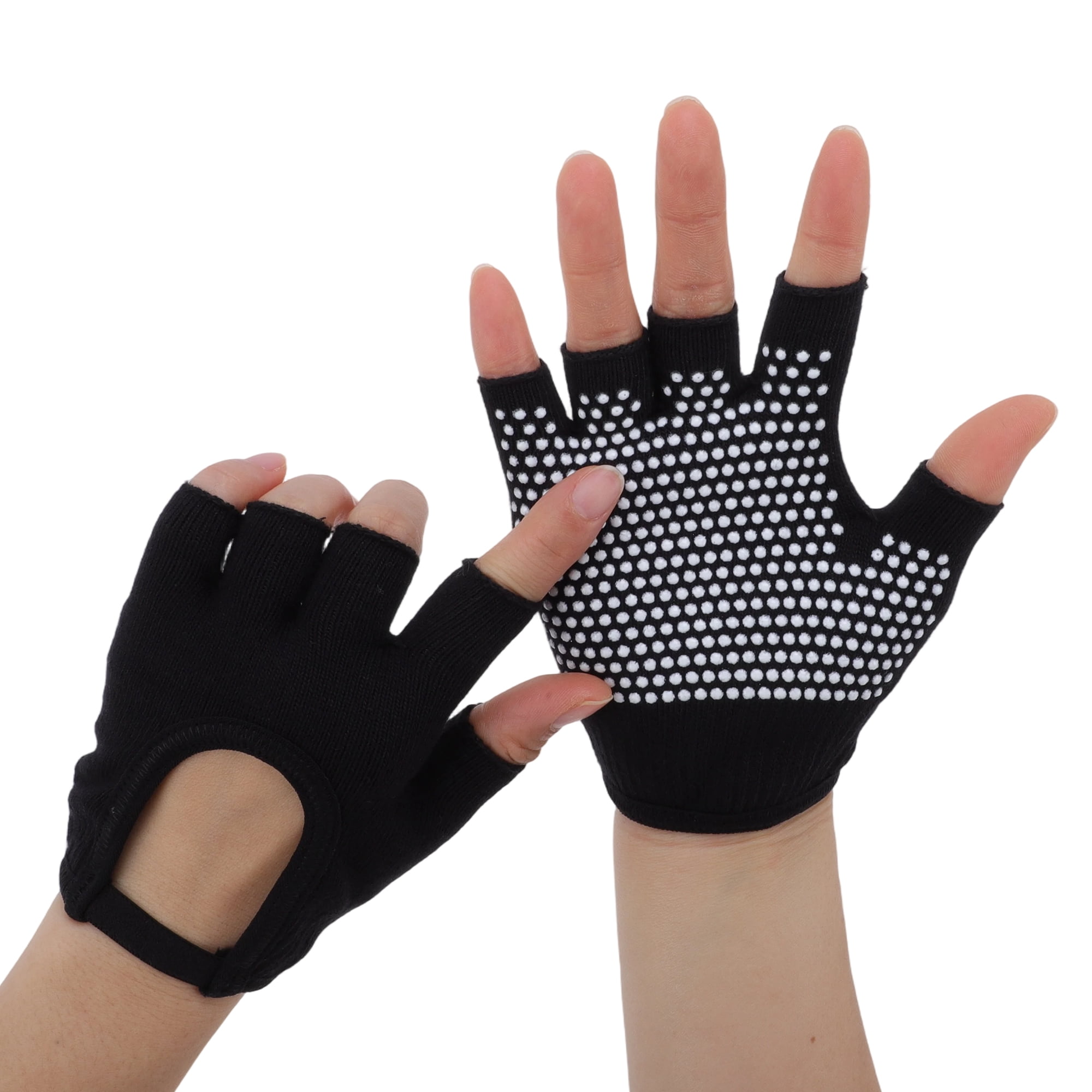 Unique Bargains Fingerless Yoga Gloves Designed One Size 1Pair Black