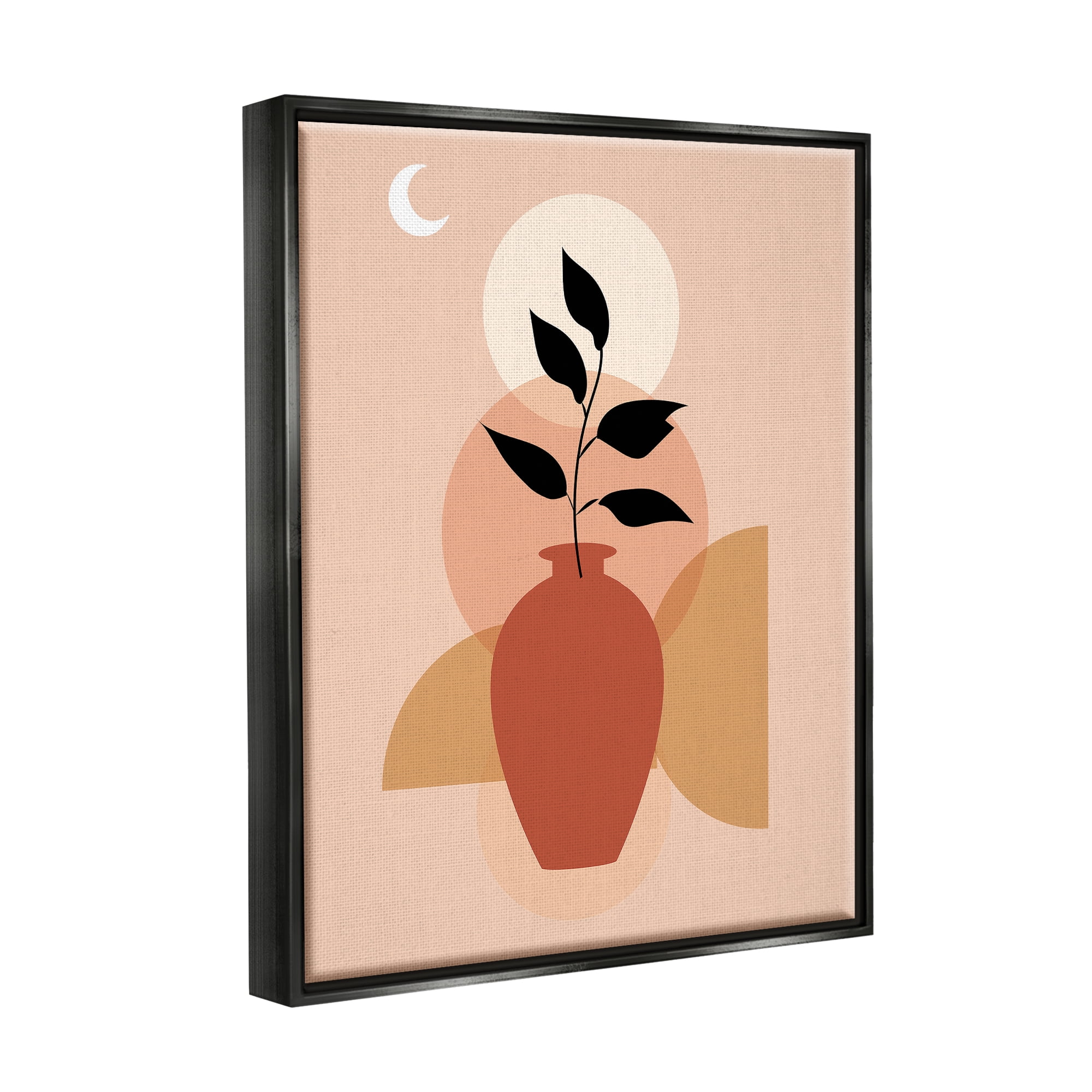 Stupell Industries Boho Vase & Moon Botanical & Floral Painting Black Floater Framed Canvas Art Print Wall Art, 17 x 21