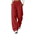 thumbnail image 2 of Women's Oversized Straight Wide Leg Sweat Pants Elastic High Waist Soft Wrinkle Resistant Loose Floor Fit Red S, 2 of 9