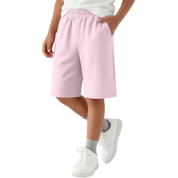 fatyb Boys Girls Knee Length Shorts Elastic Waist Half Sports Shorts Summer Athletic Long Shorts Activewear