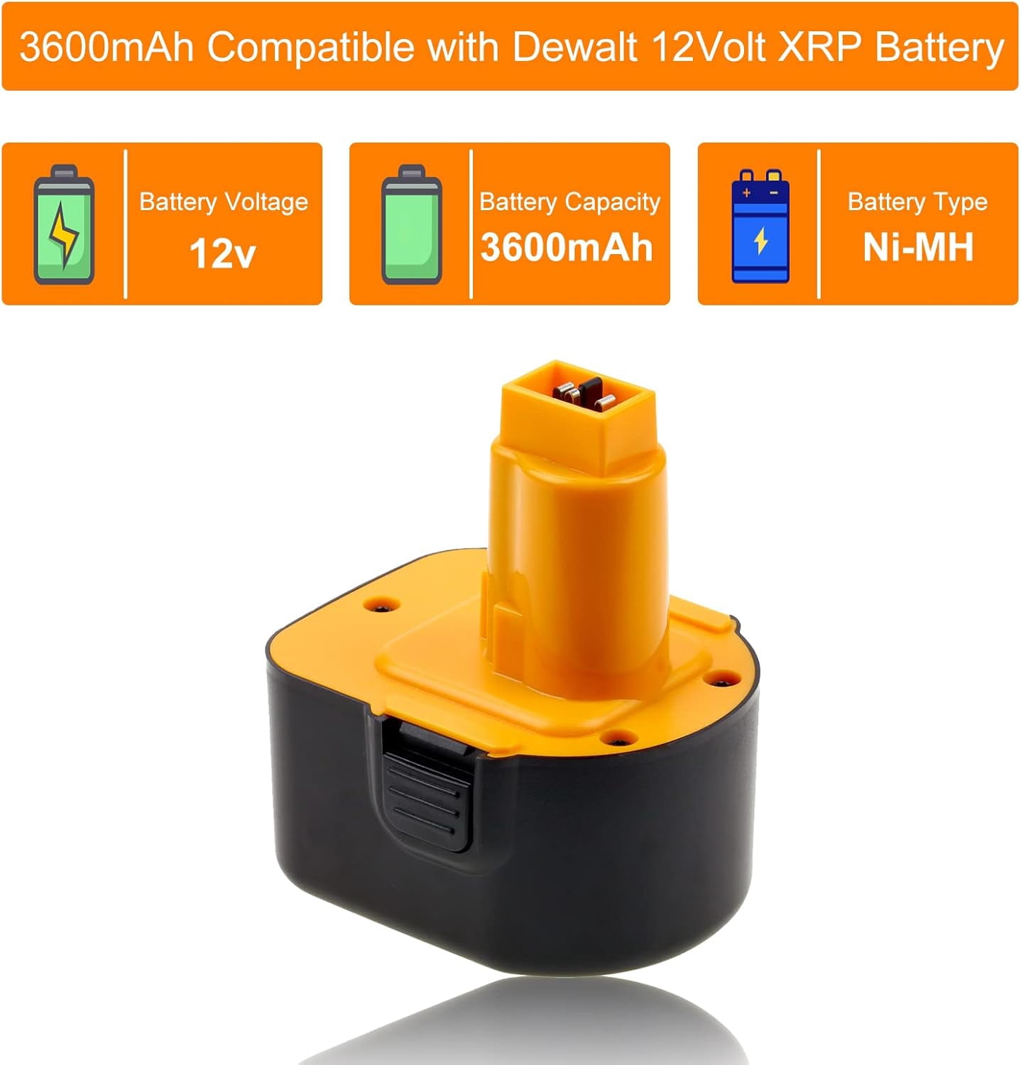 2Pack 12V 3.6Ah Ni-Mh Battery Replace for Dewalt DW9071 DW9072 DC9071 DE9037 DE9071 DE9072 DE9074 DE9075