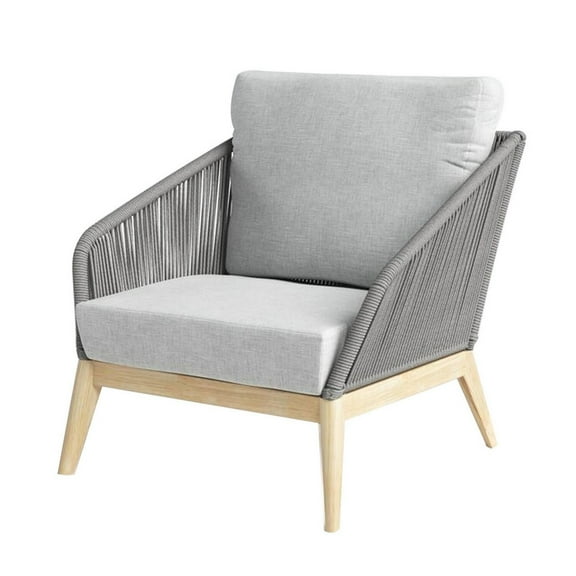 Dexi 30 Inch Patio Sofa Chair, Fade Resistant Fabric Cushions, Gray Rope - Saltoro Sherpi