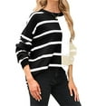 thumbnail image 2 of Color Block Patchwork Striped Print Women Oversize Loose Knit Sweater Pullover, 2 of 4