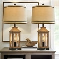 thumbnail image 5 of Oneach 23.75" MDF Plastic Brown Table Lamps Farmhouse Lamp Set of 2 for Living Room Bedroom Bedside Nightstand Lamps with USB A+C Ports(4 Bulbs), 5 of 12