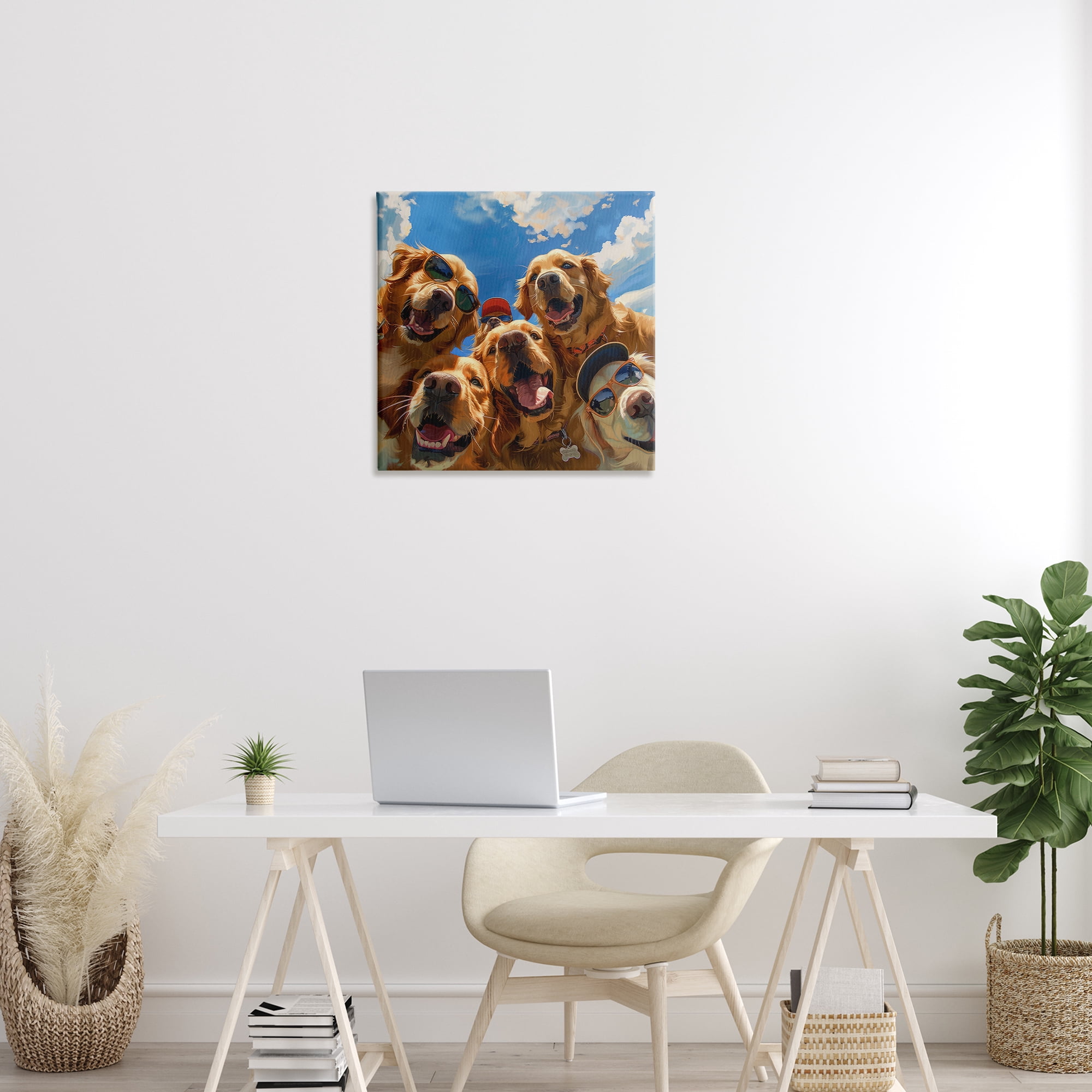 Stupell Industries Golden Retriever Group Selfie Animals Painting Wrapped Canvas Art Print Wall Art, 24 x 24