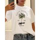 thumbnail image 1 of 1pc Vintage Santa Barbara California 1987 Palm Tree Graphic Tee, Women'S Casual Crew Neck Cotton T-Shirt, Summer Surf Sun Print Top, 1 of 6