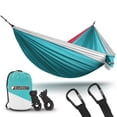 thumbnail image 1 of Hamaca de camping con forma de oso, doble paracaídas, azul celeste/rosa/blanco, 1 of 7