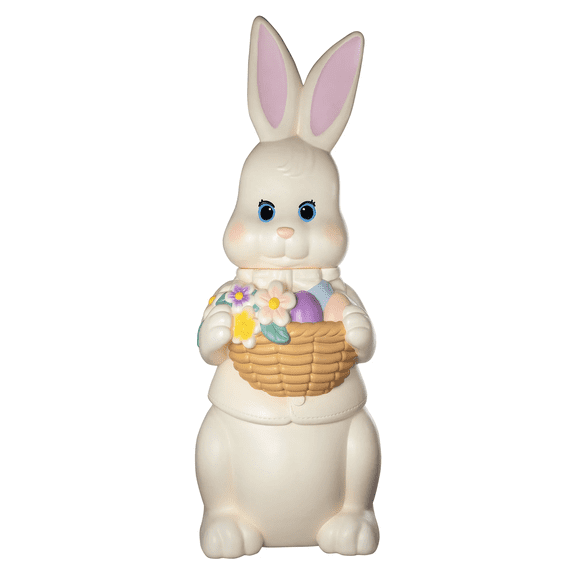 Lighted Blow Mold Easter Bunny Figurine, 12" White Pre-Lit Bunny with Eggs Basket, Weatherproof Outdoor Indoor Easter Decor, Nostalgic Blow Mold Bunny for Porch, Yard & Spring Holiday Decorations