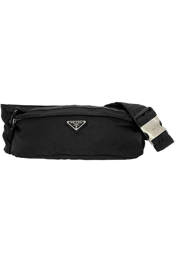 Pre-Owned Prada Body Bag Black Tessuto 2VL132 Belt Nylon PRADA Triangle Plate Waist Pouch...