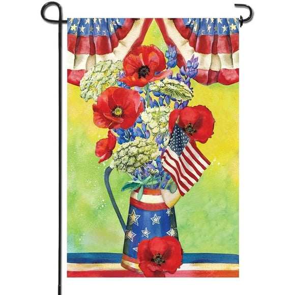 ANLEY Double Sided Premium Garden Flag, July 4th Summer Flowers Patriotic USA American Decorative Garden Flags -18 x 12.5 Inch