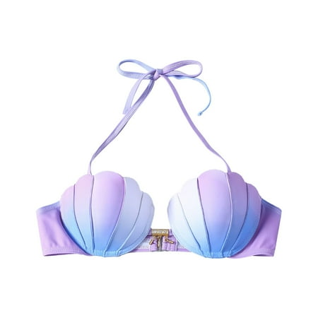 YEJIMAN Bathing Suit for Women  Polyester Bathing Suit  Strappy Seashell Bikini Top Gradient Mermaid Swim Tops Push up Bathing Suit Tops for Women with Underwire  M
