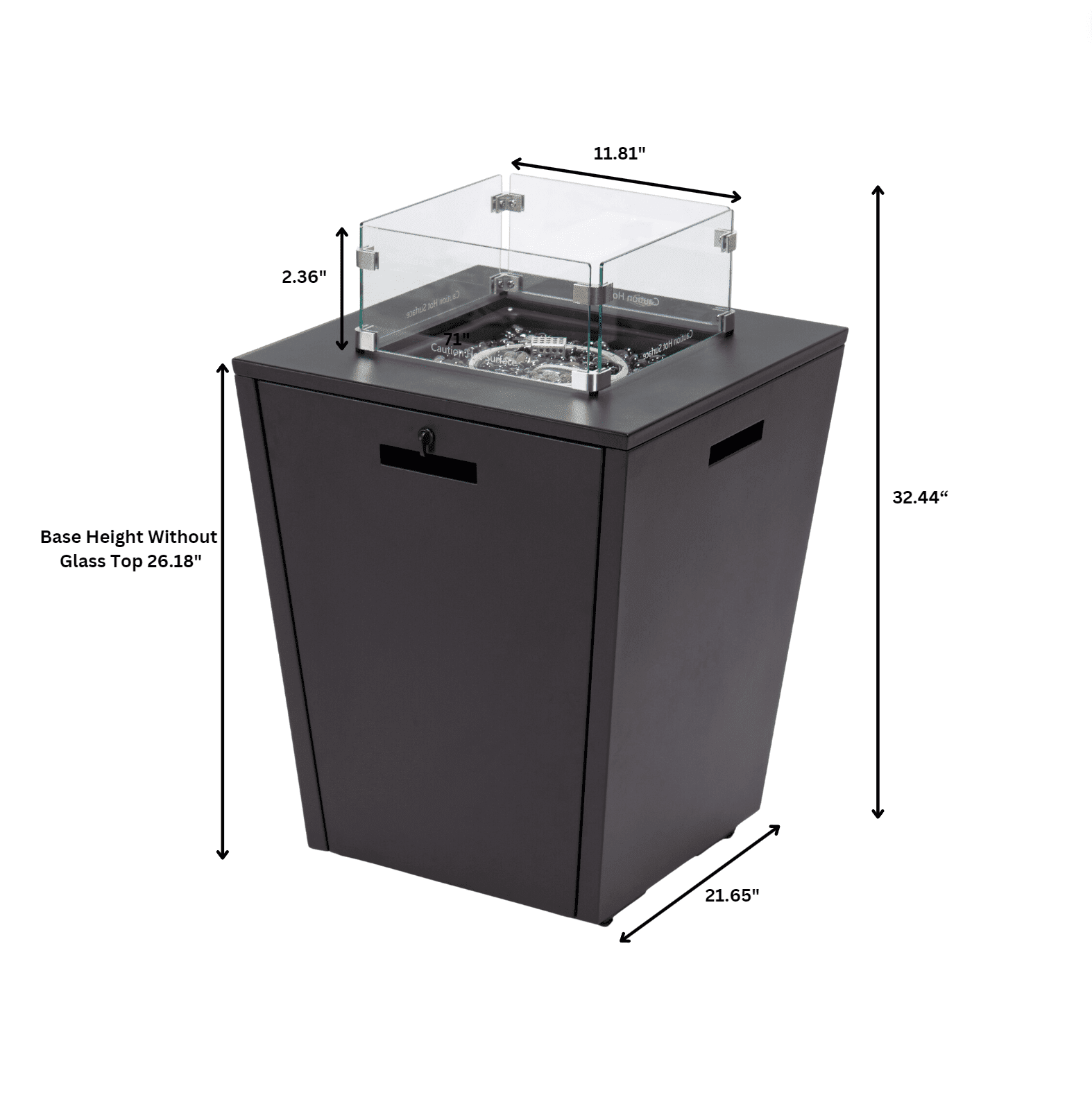 LeisureMod Chelsea 32" Propane Gas Fire Pit Table, Black Steel CSA-Certified Outdoor Firepit with Tempered Glass Wind Guard & Lid – Patio Heater for Backyard or Garden