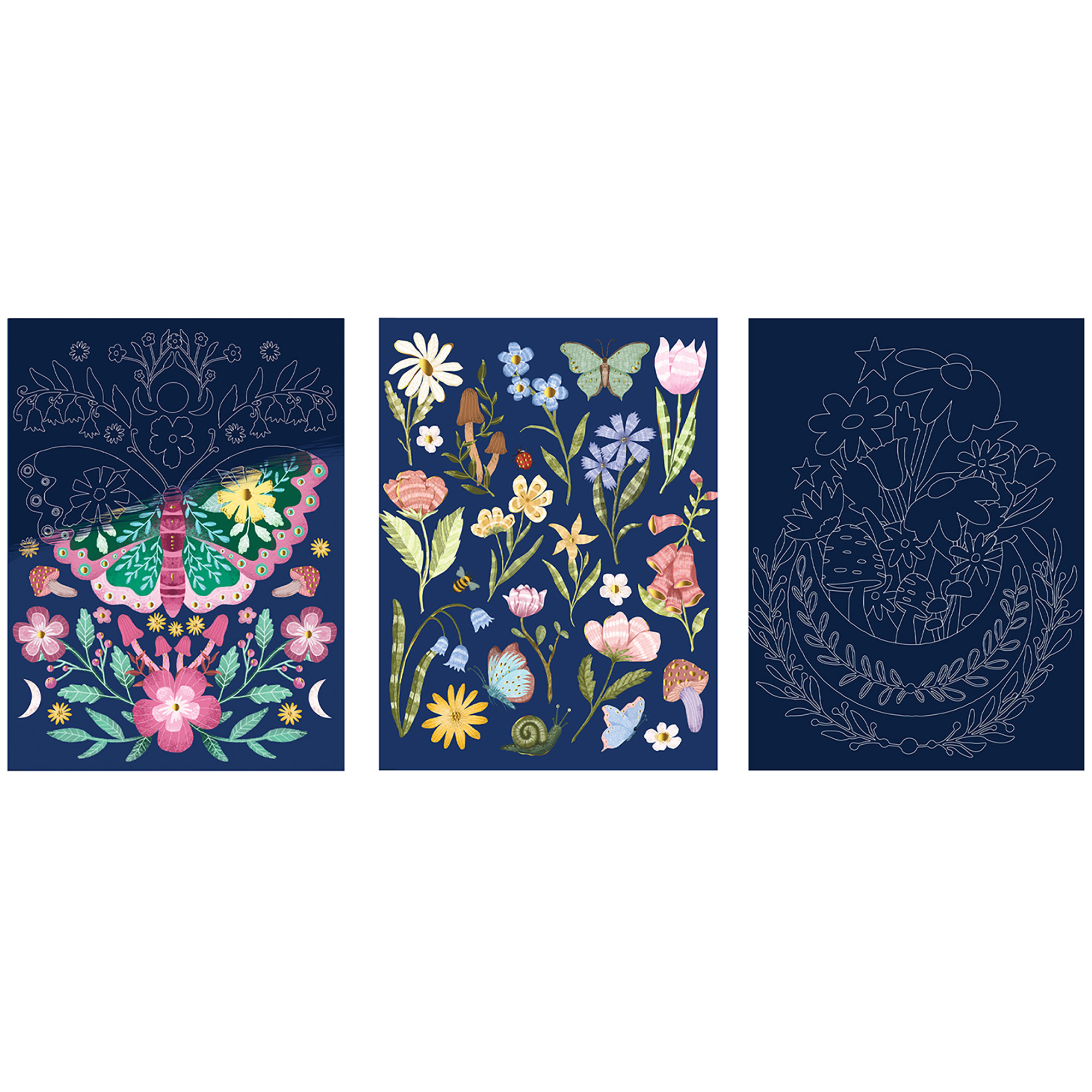 Brea Reese: Scratch Art Paper Pad - Spring Garden - 2 Each of 7 Designs, Metallic Foil, Dual-Tip Stylus & Brush, Easy-to-Frame 6x8 Pages, Adult Craft