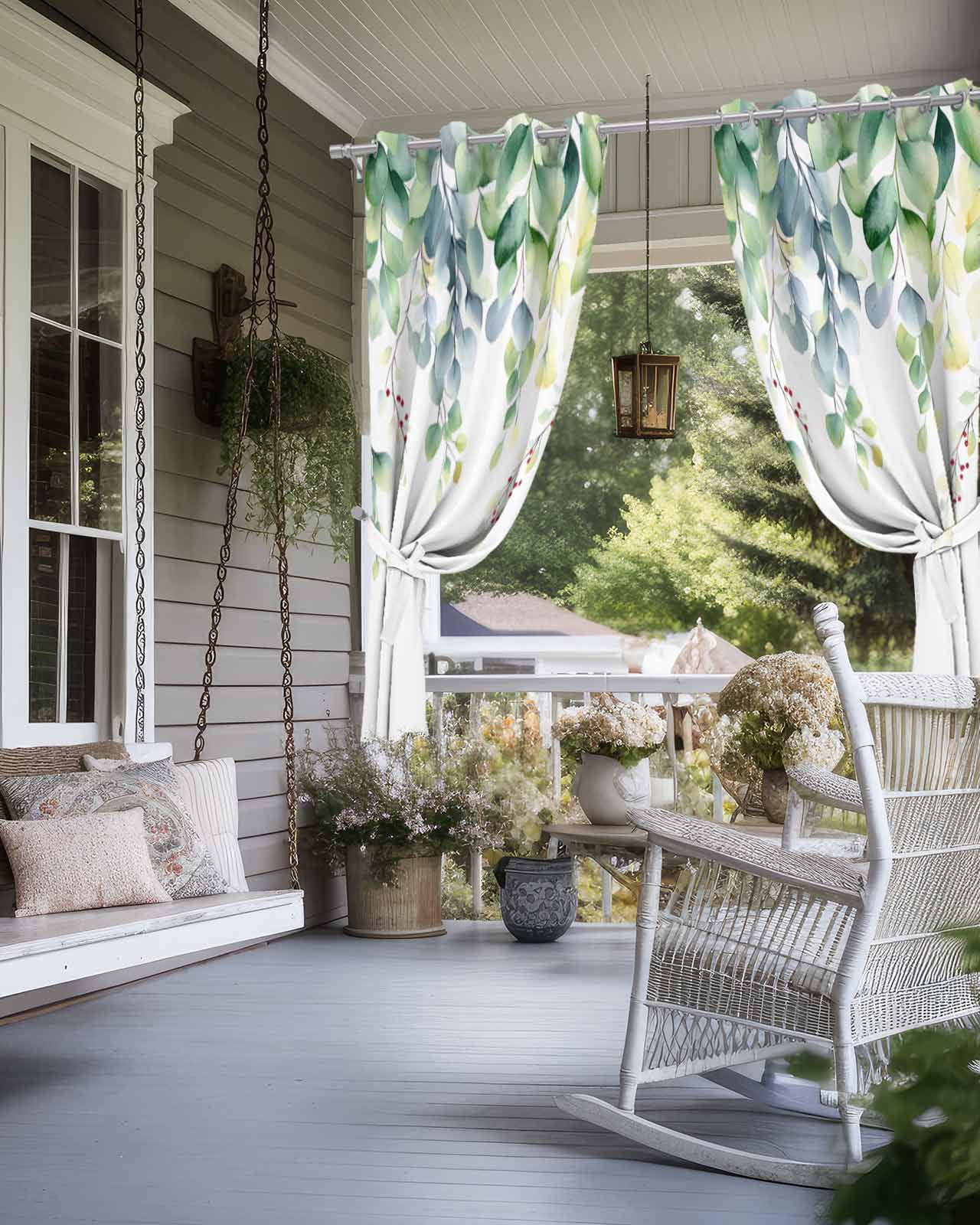 nqOlkjepod Outdoor Curtains for Patio Waterproof, Eucalyptus Outdoor Privacy Panels Grommet, Farm Leaves Boho Watercolor Leaves Spring Blackout Outside Curtains for Porch/Cabana 54"x84", 2 Panels