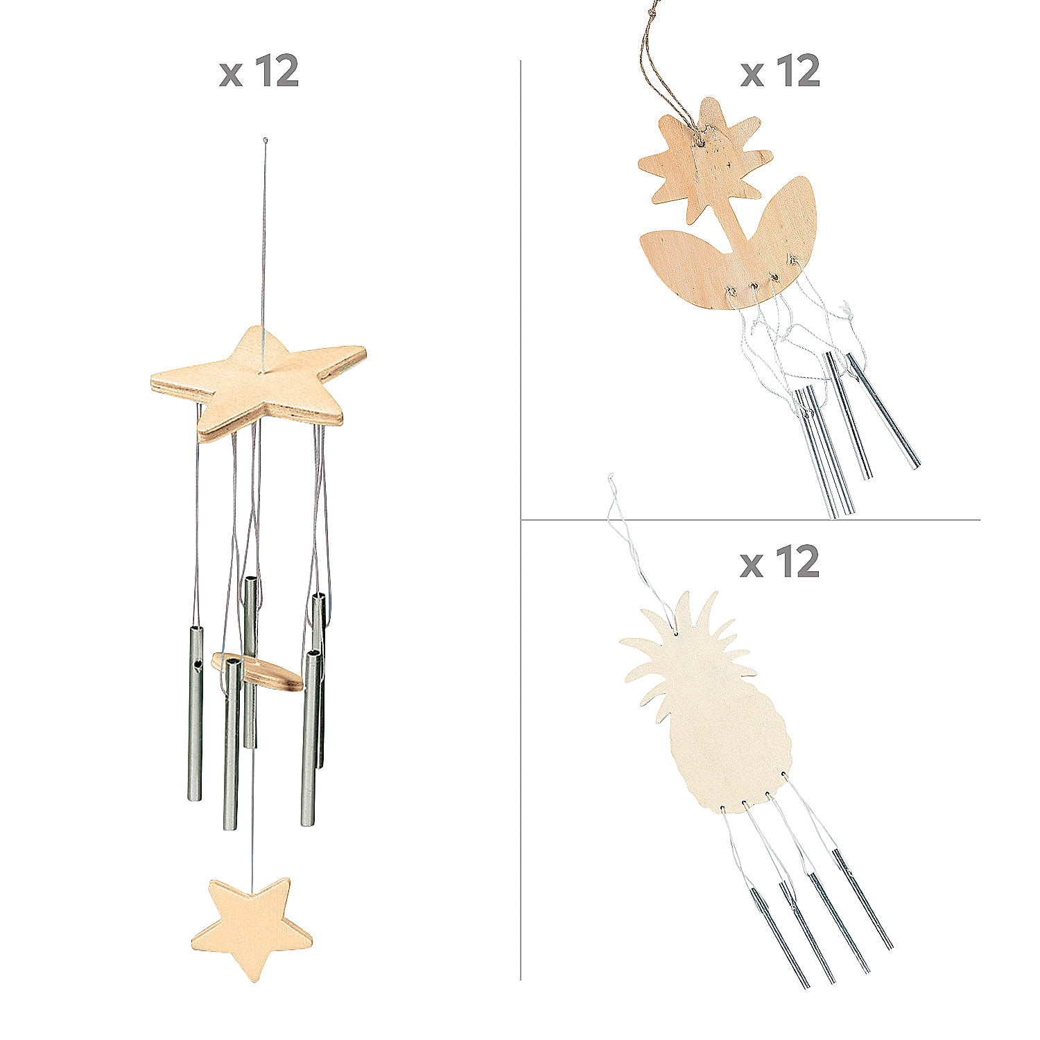 DIY Unfinished Wood Wind Chimes Assortment - Makes 36